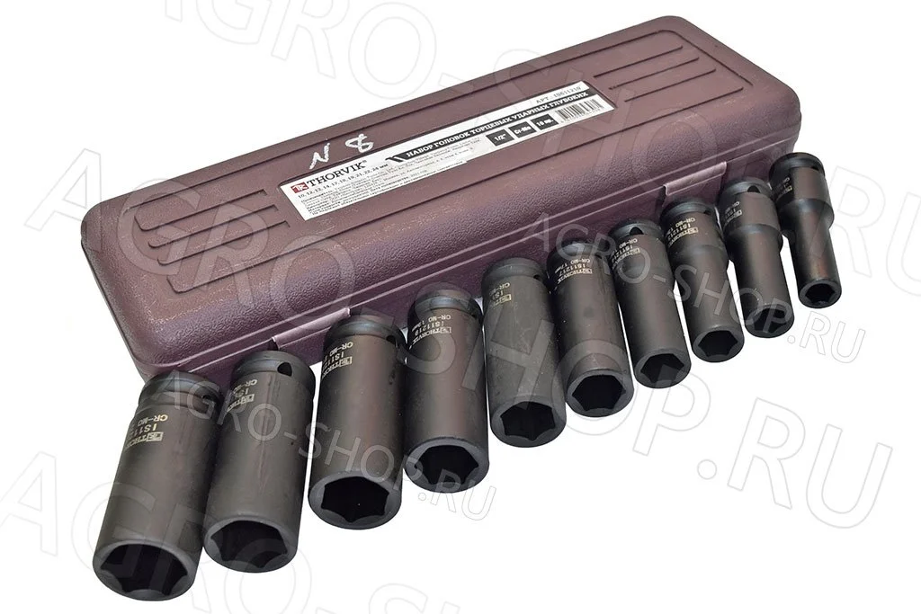 Набор головок 1/2" (10-24мм) 10 предм ударные удлиненные Thorvik (ISS11210)