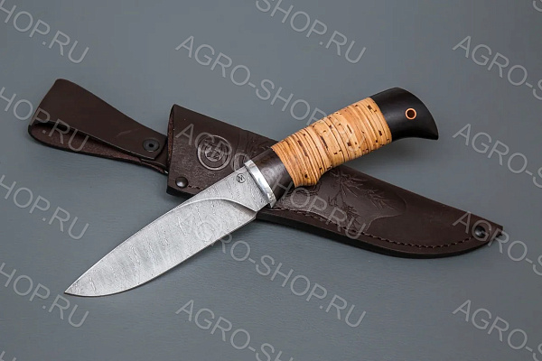 Нож Мурена (лезвие: дамасская сталь; рукоять: береста граб, дюраль)