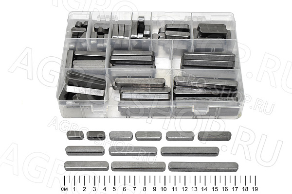 Комплект шпонок 8мм. (8х18,8х20,8х25,8х28,8х30,8х40,8х45,8х50,8х55,8х60,8х70 по 10 шт.) в кейсе