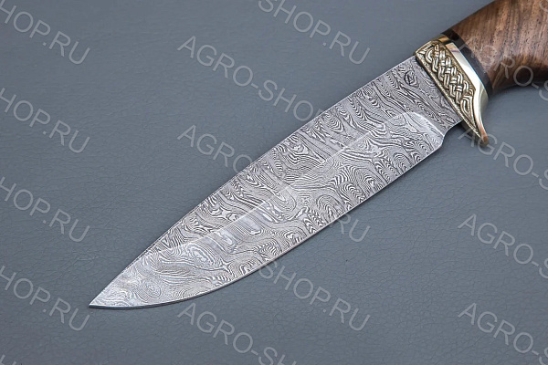 Нож "Лазутчик" (лезвие: дамасская сталь; рукоять: литье мельхиор, ореховый кап)
