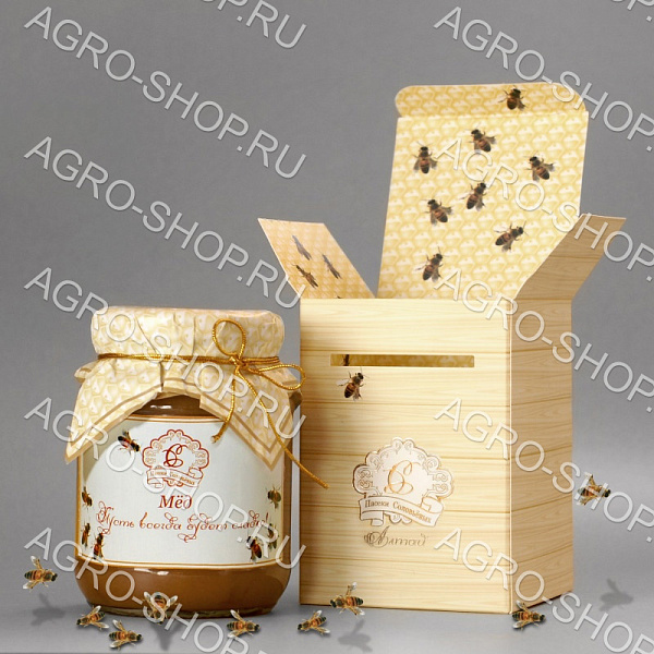 Мёд натуральный подсолнечниковый стекло 350 гр. в сувенирной коробочке 