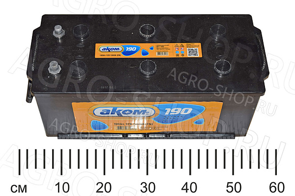Аккумулятор 190 АКОМ 1200А прямая конус с переходником под болт Жигулевск/AKOM нижн.креп. 